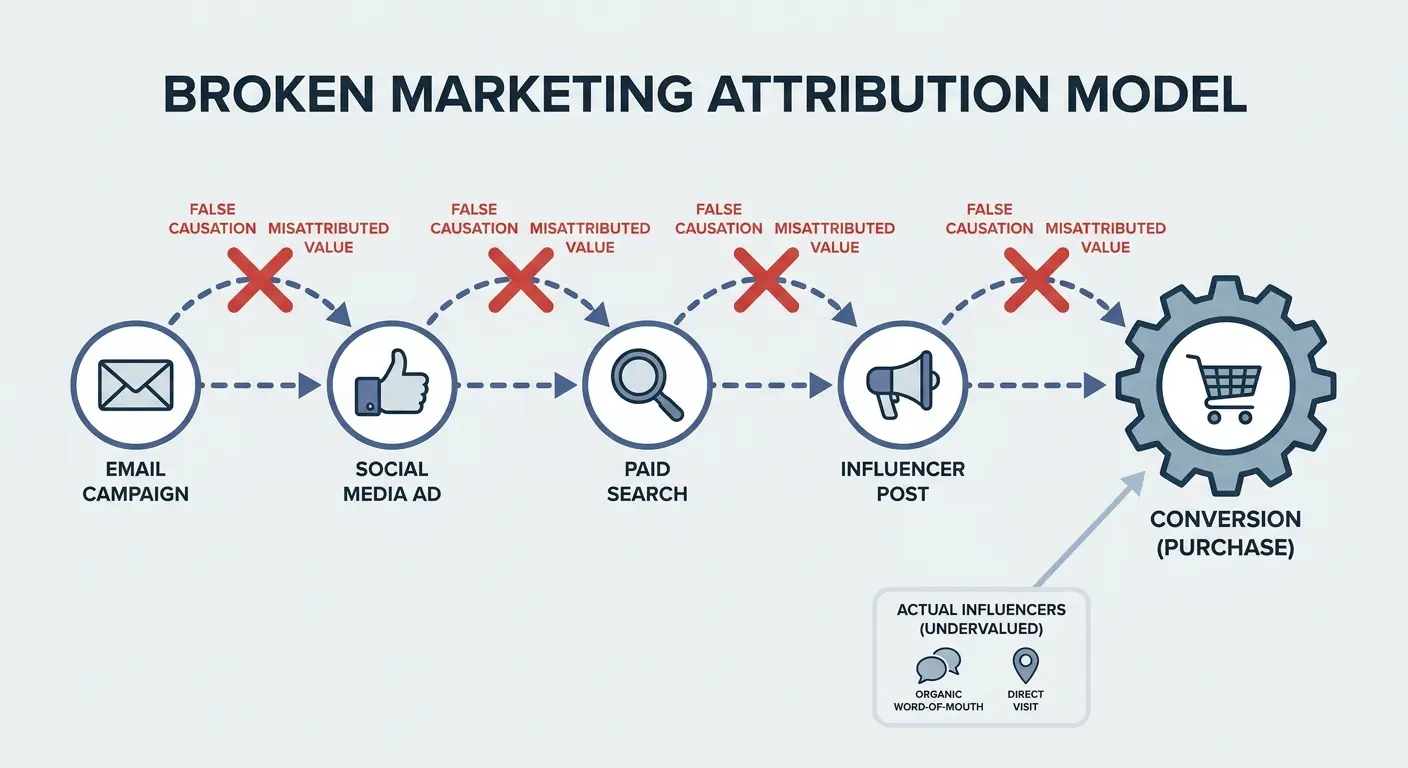 Multi-touch attribution model showing correlation vs causation