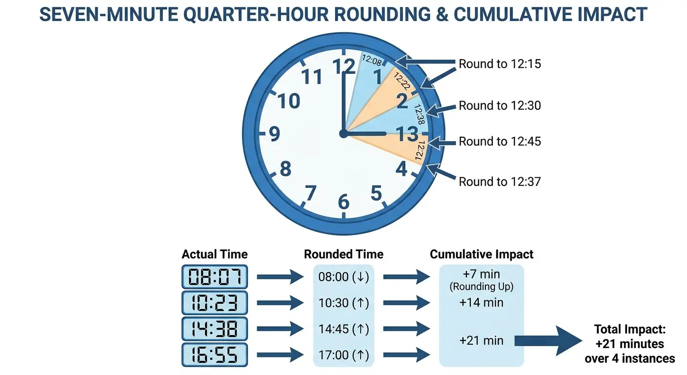 Time card calculator dashboard showing timestamp entries