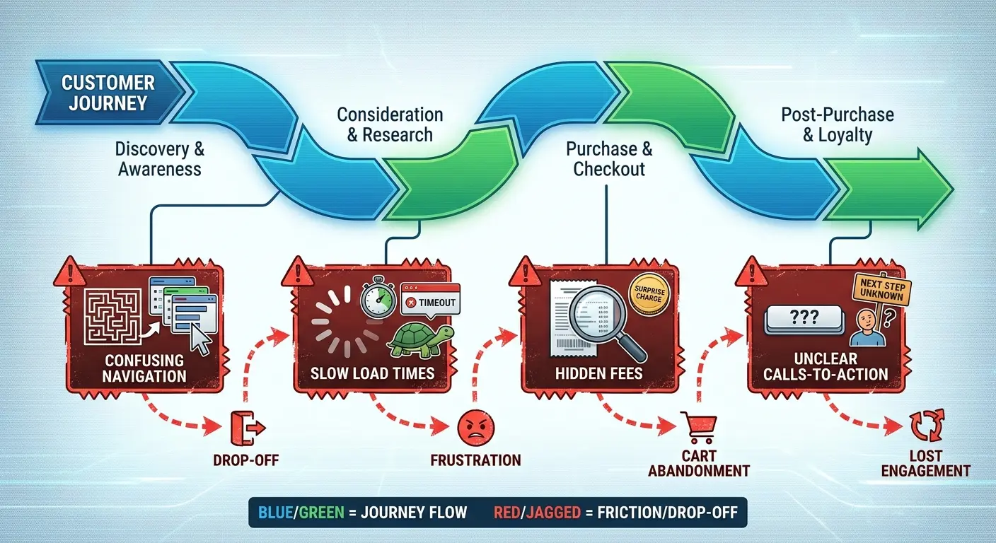 Customer journey friction point mapping
