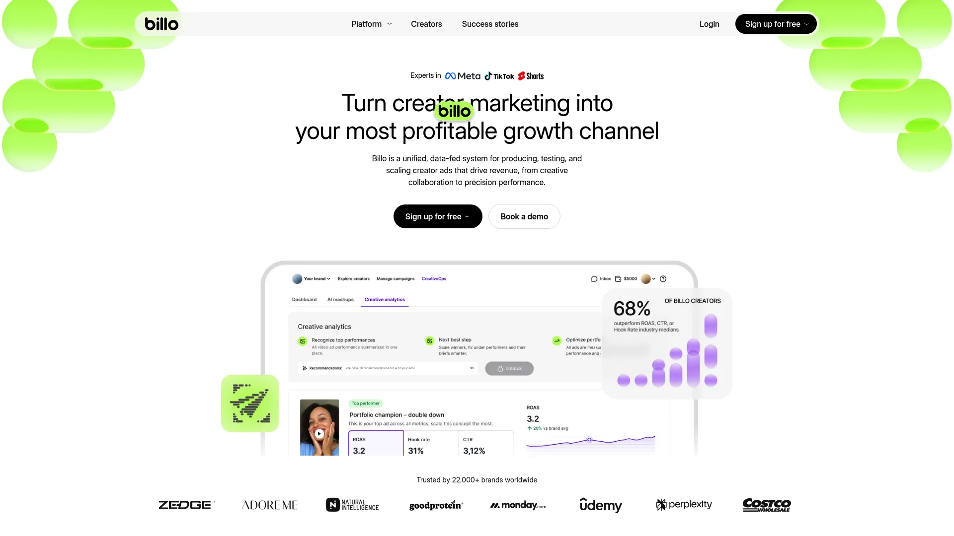 Billo video production platform screenshot