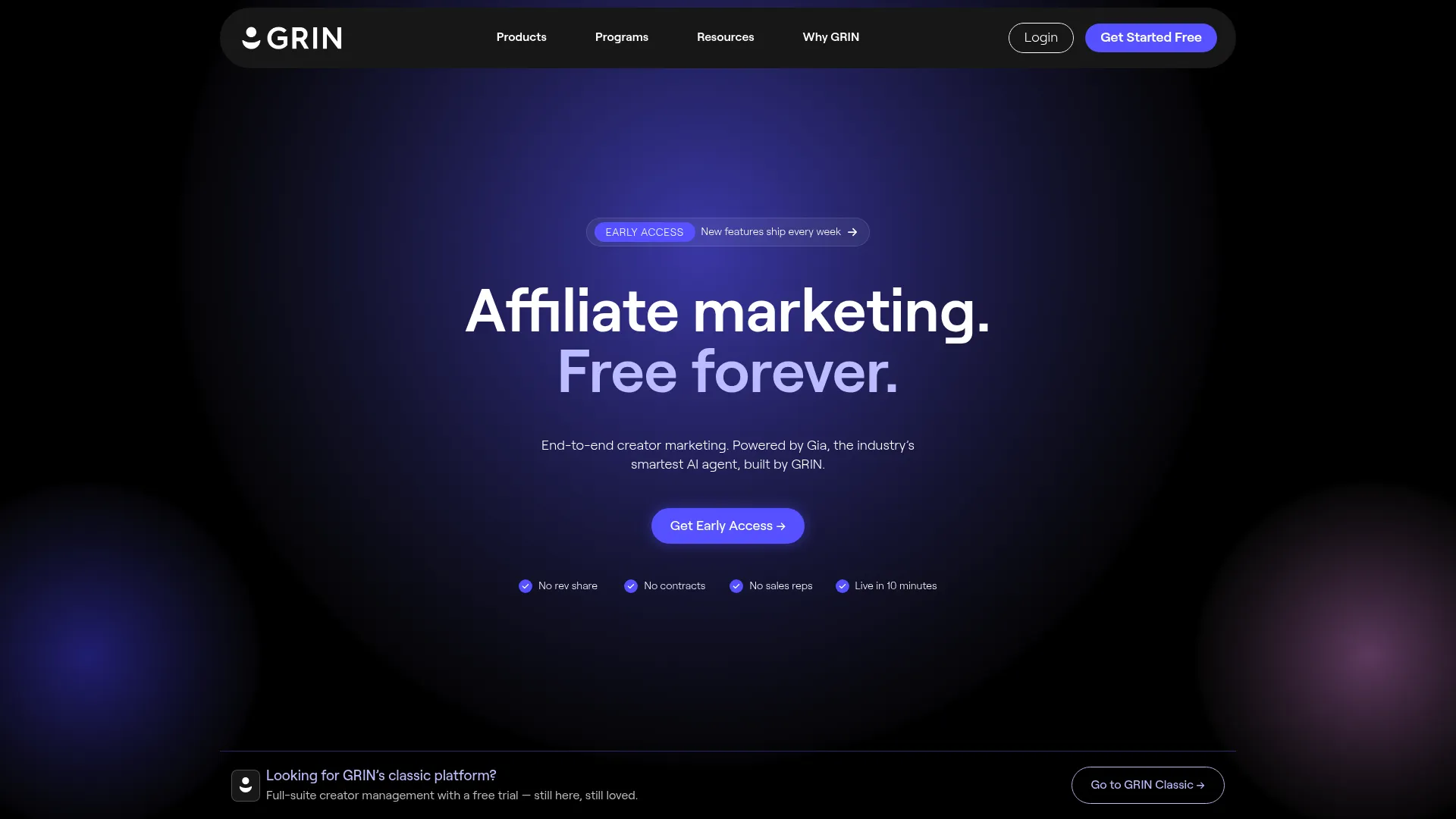 GRIN creator management platform screenshot