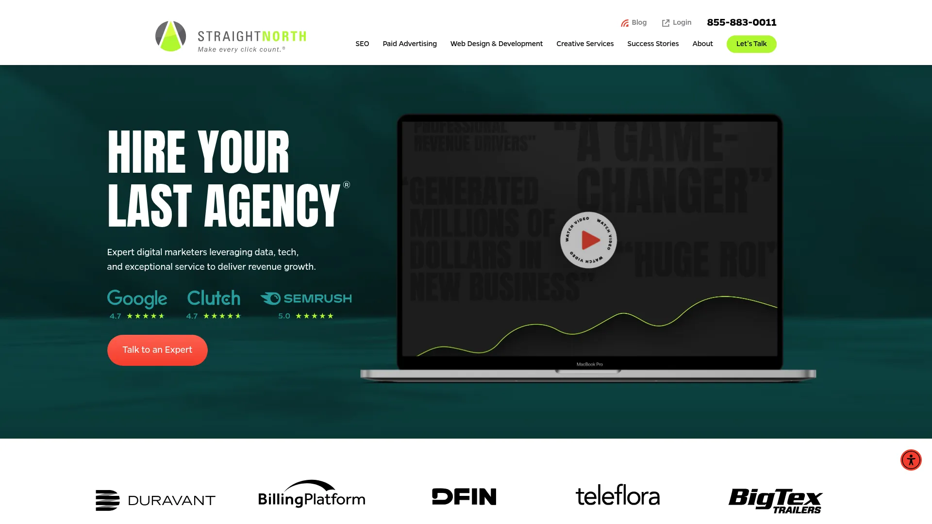 Straight North web design and digital marketing agency homepage