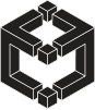 Modular cube logo with interlocking geometric blocks in a hexagonal arrangement