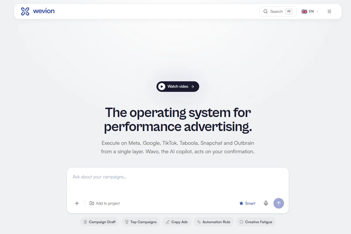 Wevion single-screen Meta ads management