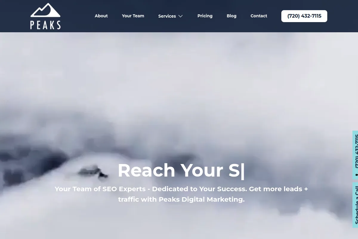 Website screenshot of peaksdigitalmarketing.com