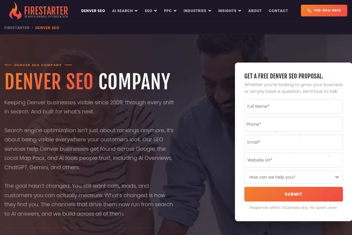 Website screenshot of firestarterseo.com