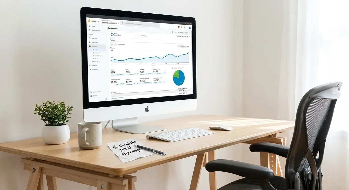 Computer screen displaying Google Analytics dashboard with traffic metrics