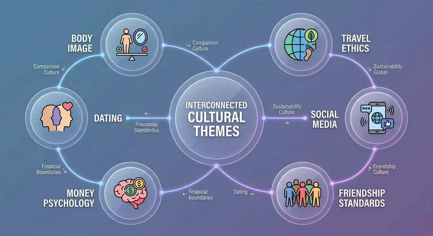 Infographic showing cultural themes with interconnected icons
