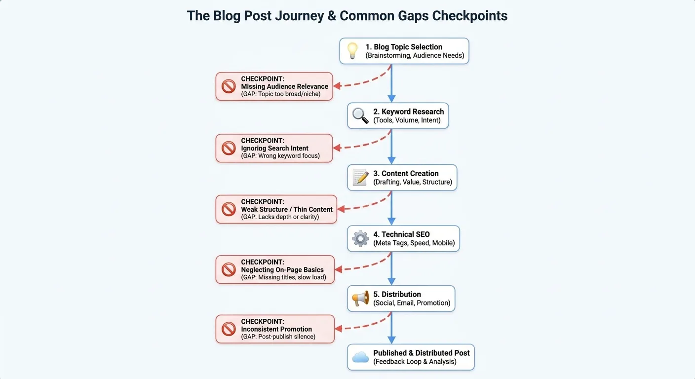 Flowchart showing blog topic to keyword research discovery