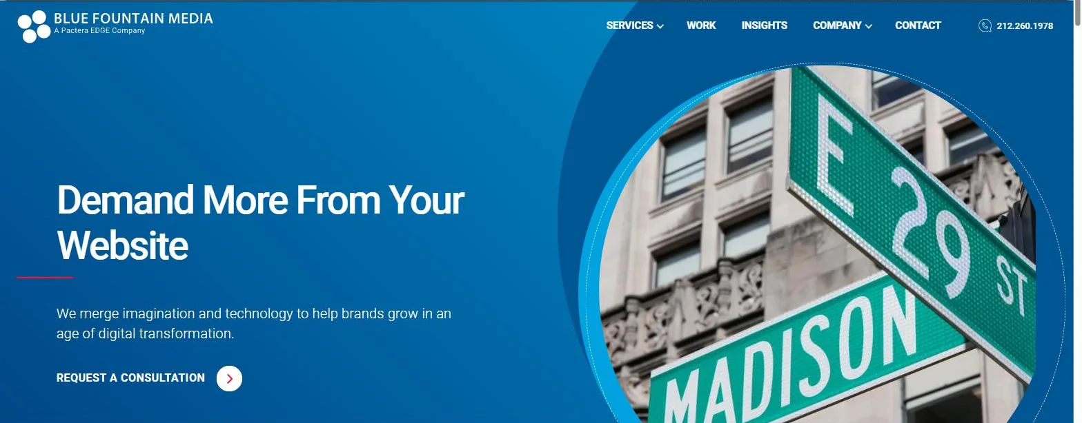 Blue Fountain Media web design agency homepage