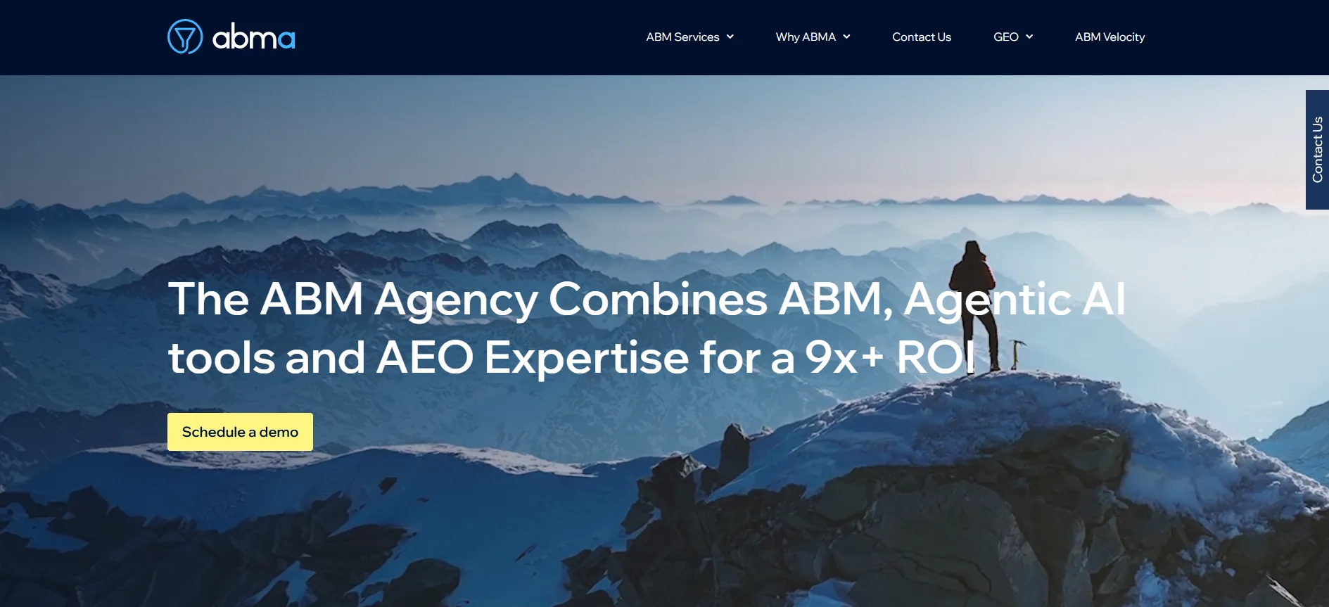 The ABM Agency homepage promoting ABM, agentic AI tools and AEO expertise