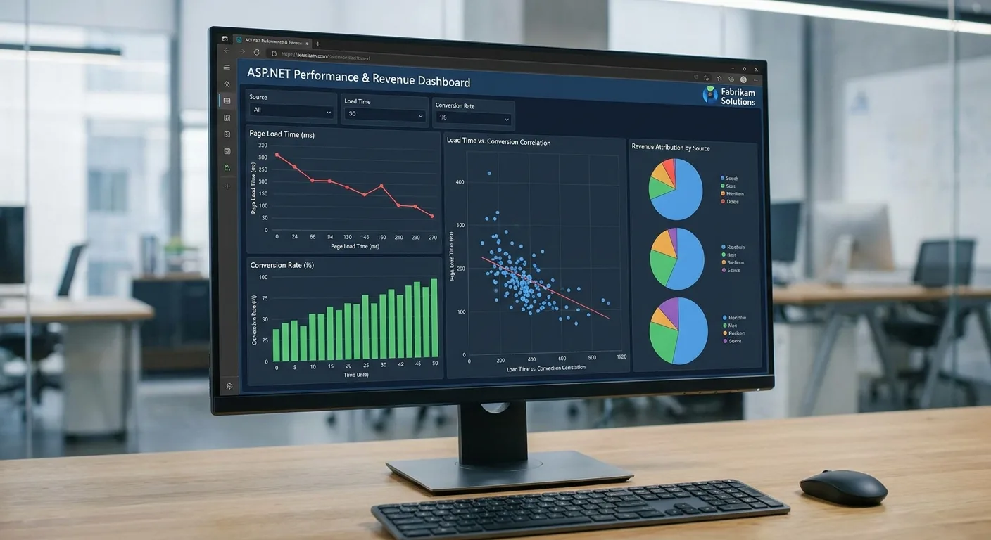 Performance monitoring dashboard showing page load metrics with conversion rates