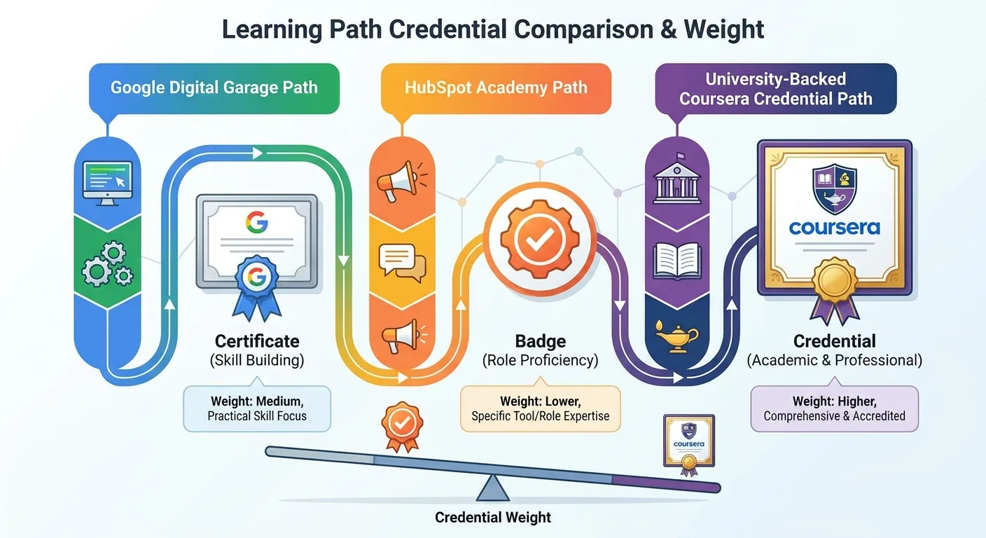Comparison visual showing three learning path options