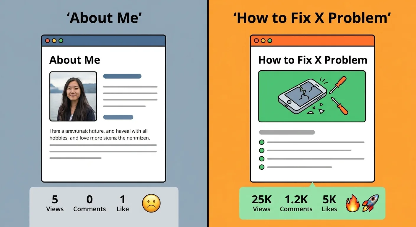 Split-screen illustration showing two blog posts side by side