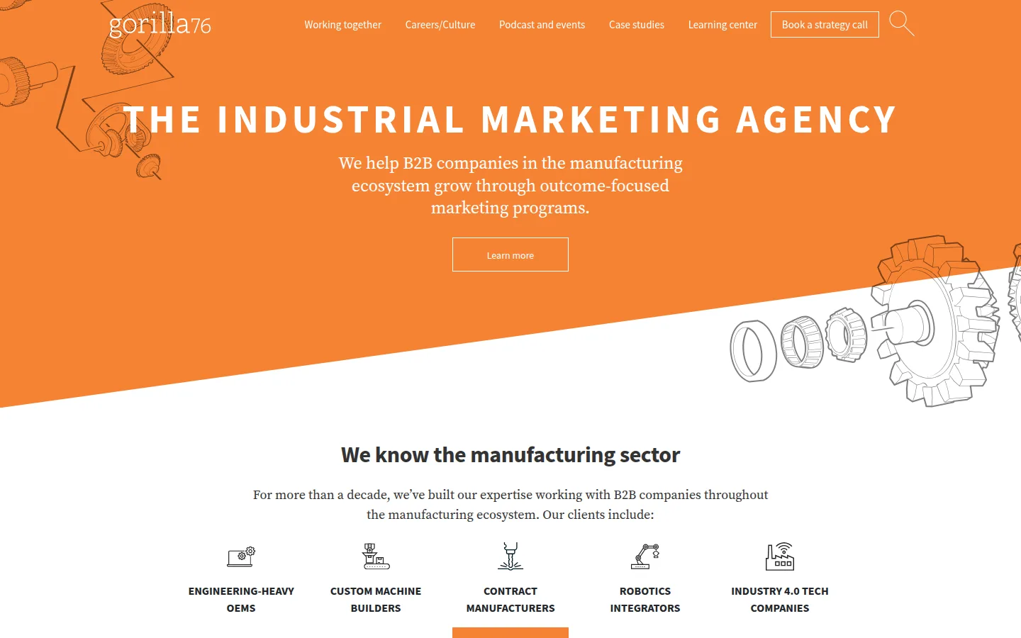 Gorilla 76 industrial marketing agency homepage