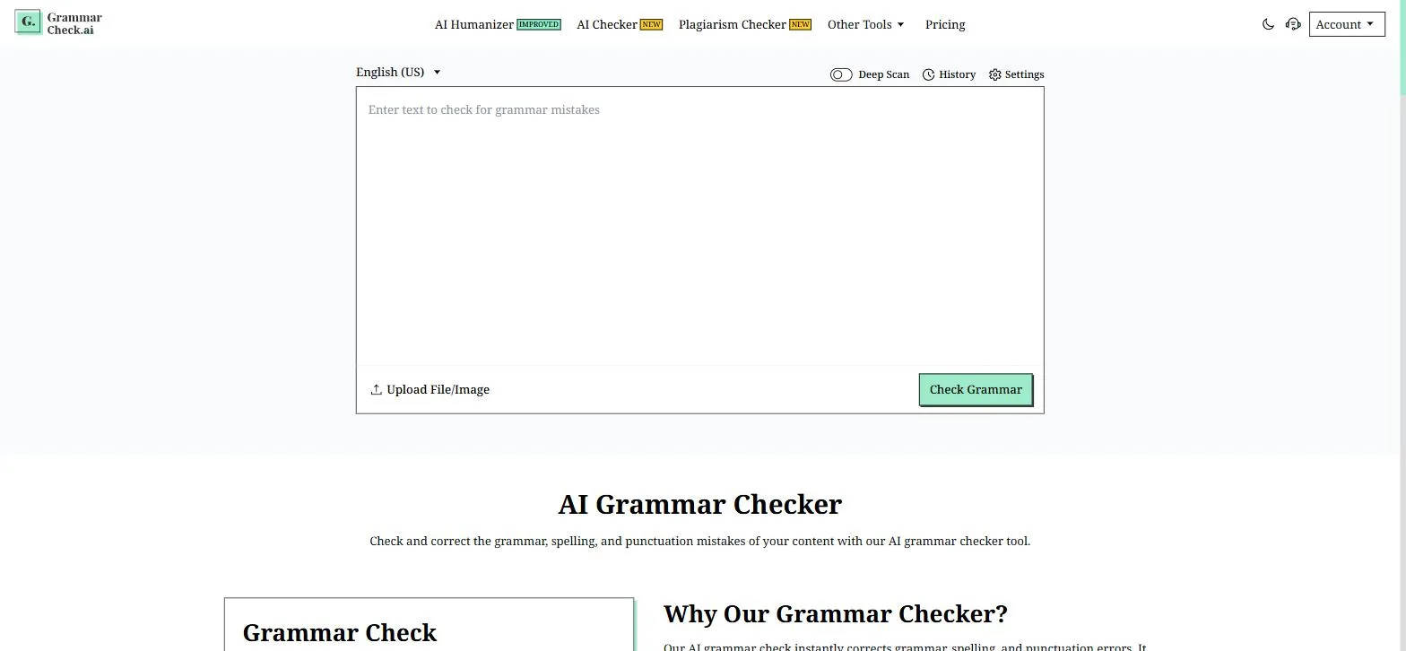 Grammar Check AI grammar checker interface